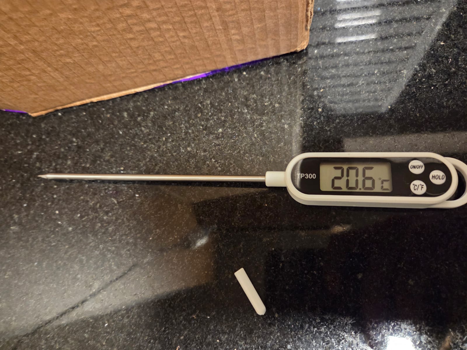 Without the enclosure: thermometer reading around 20.6°C (69°F)
