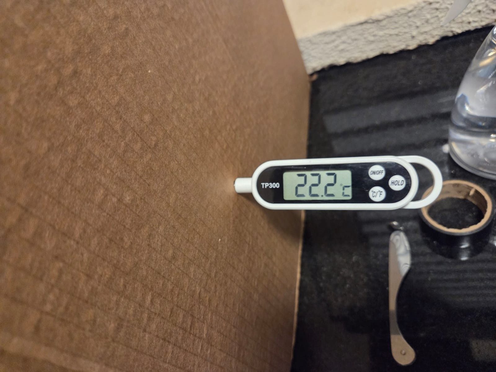 With the cardboard box: temperature rose to 22.2°C (72°F)